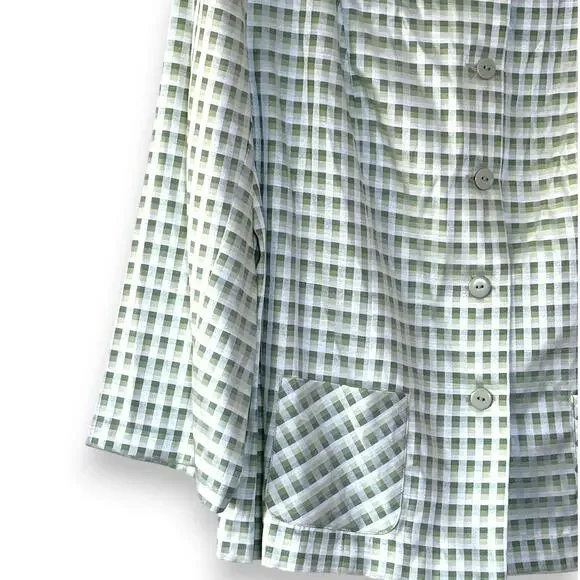 Vintage Betsy's Things Green Gingham Work Jacket Size 12 Shoulder Pads 80s 90s - Picture 2 of 8